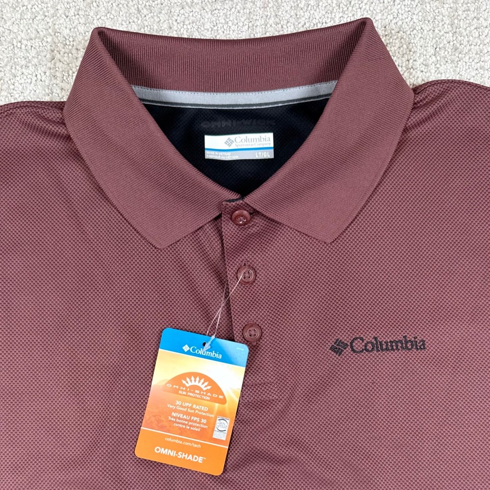 NEW Columbia Mens LT Maroon Omni-Wick UPF 30 Short Sleeve Polo Shirt